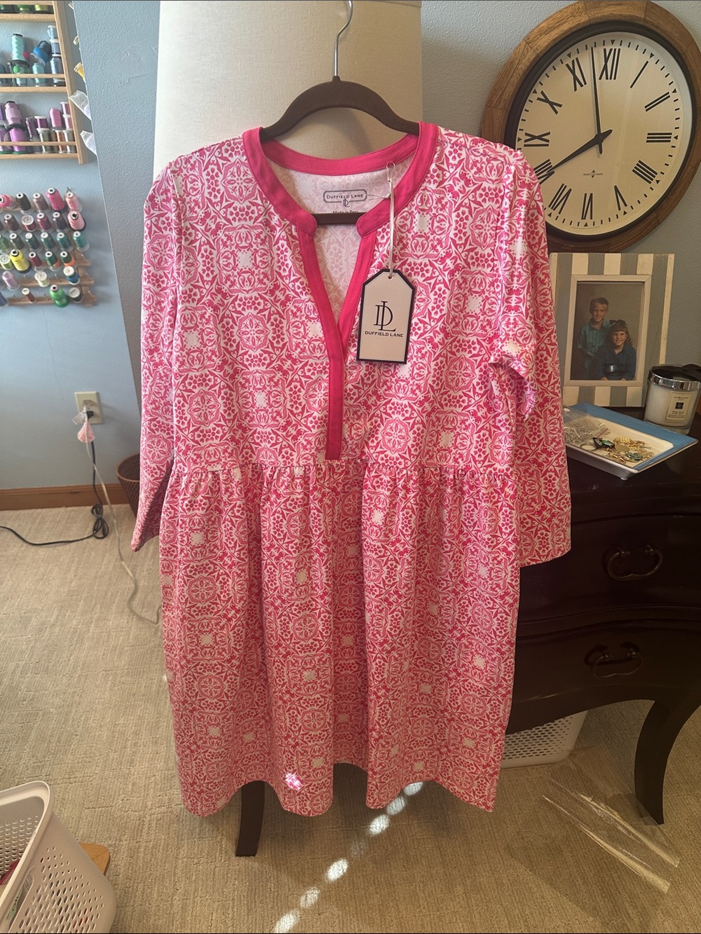 Duffield Lane Pink long, sleeved dress, size large, new